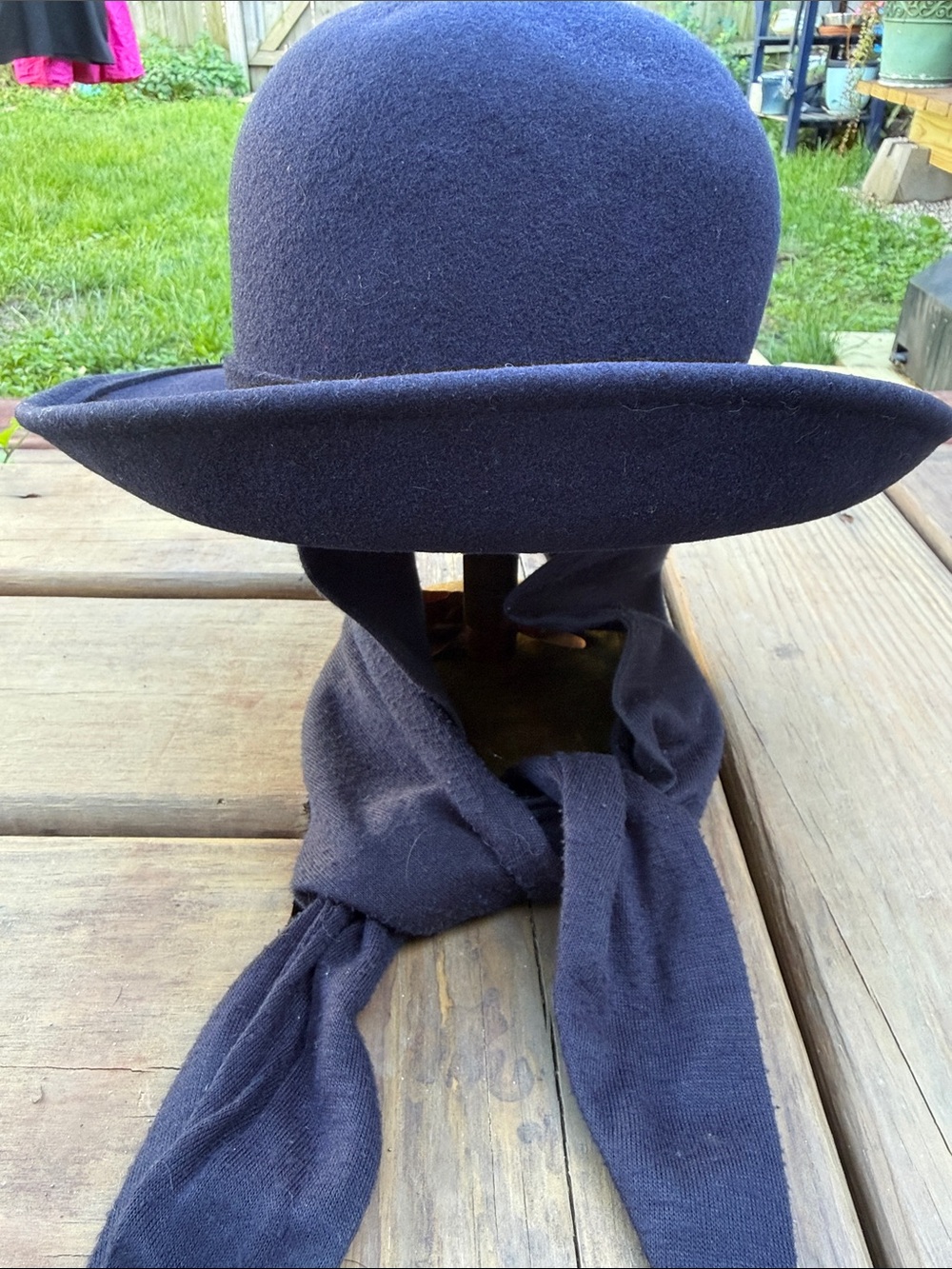 Vintage Bollman Doeskin Wool Felt Scarf Hat Navy